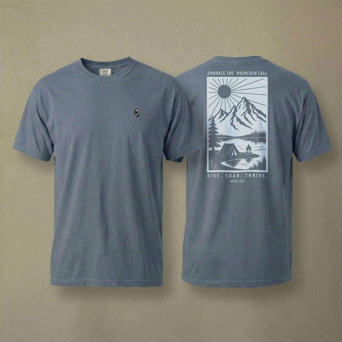 AukCliff Rear Print Comfort Colors T-shirt Blue Jean / S Embrace The Mountain Call Comfort Colors Tee