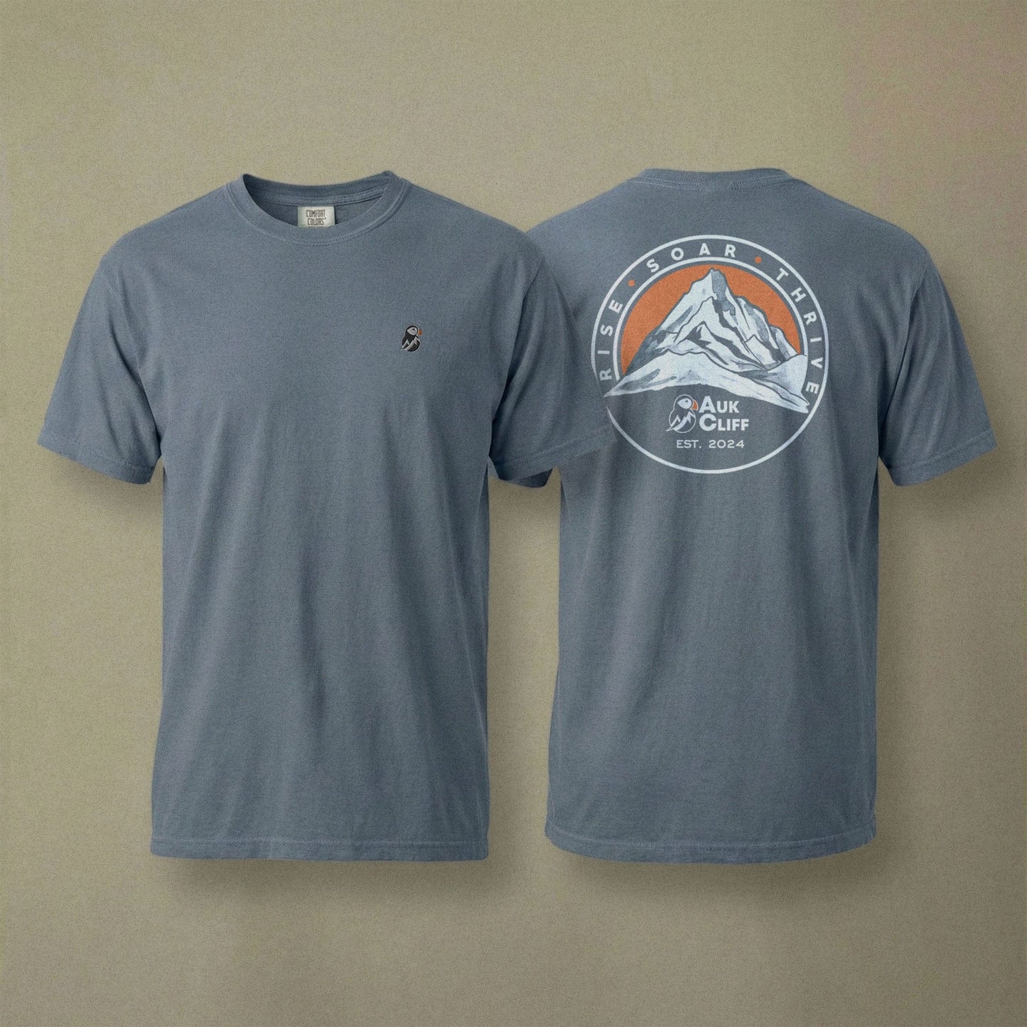 AukCliff Rear Print Comfort Colors T-shirt Blue Jean / S Retro Mountain Logo Comfort Colors Back Print T-Shirt