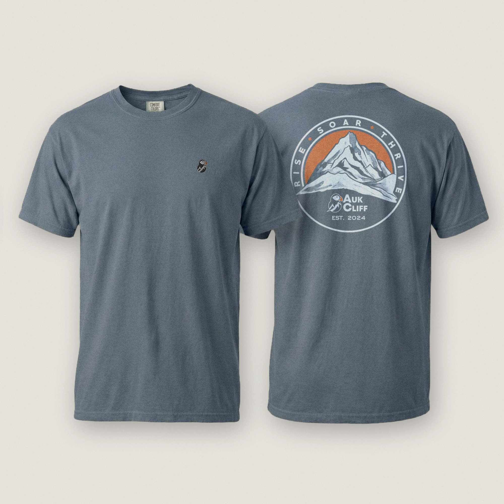 AukCliff Rear Print Comfort Colors T-shirt Blue Jean / S Retro Mountain Logo Comfort Colors Back Print T-Shirt