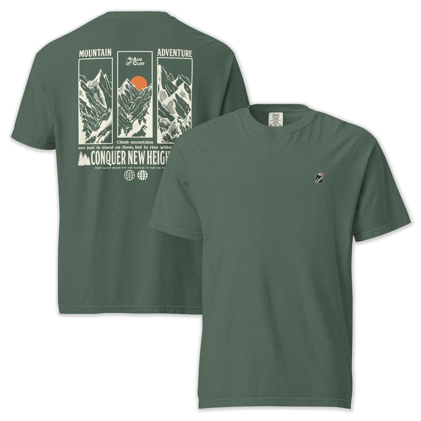 AukCliff Rear Print Comfort Colors T-shirt Blue Spruce / S Conquer New Heights Mountain Comfort Colors T-Shirt