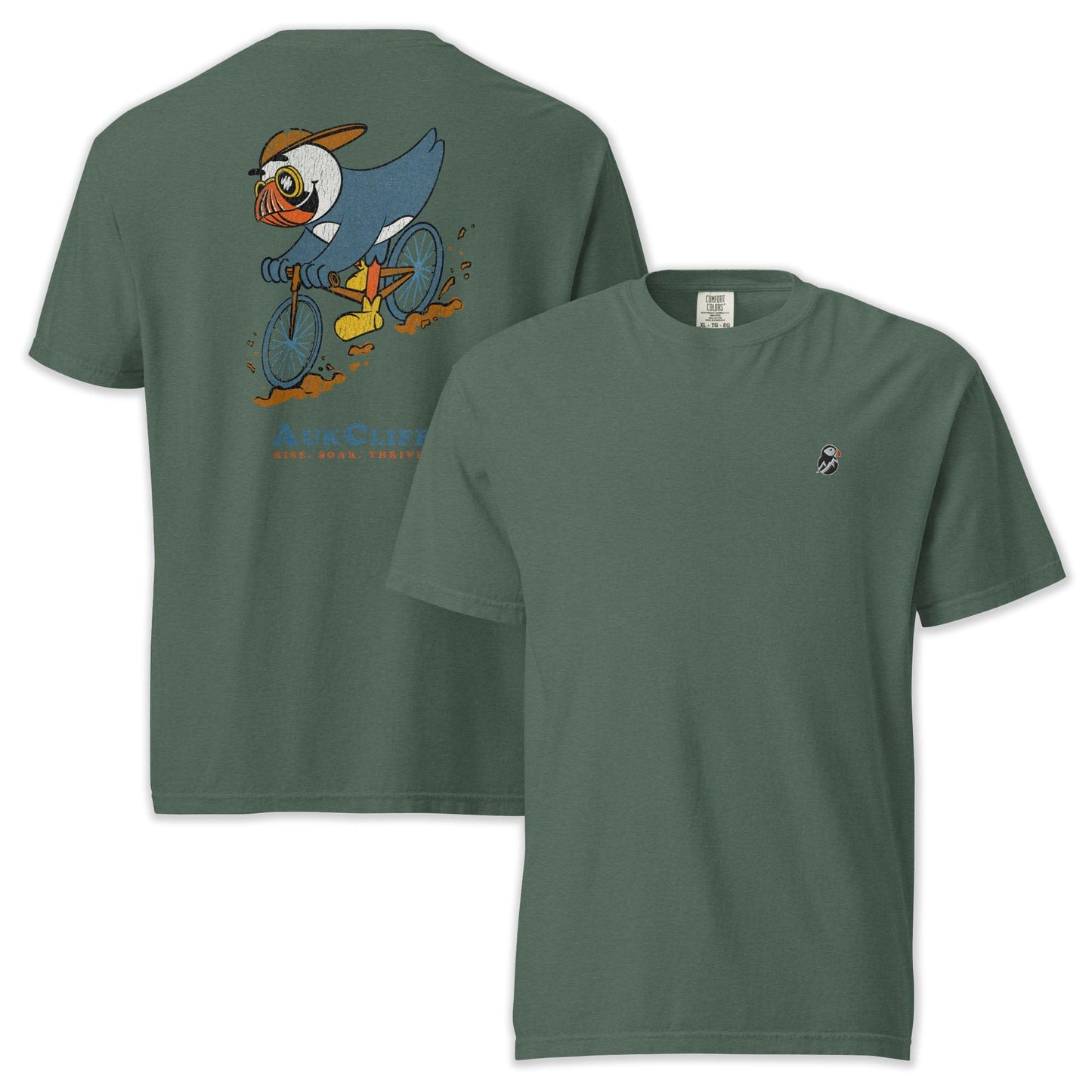 AukCliff Rear Print Comfort Colors T-shirt Blue Spruce / S Mountain Biker Puffin Comfort Colors Back Print T-Shirt