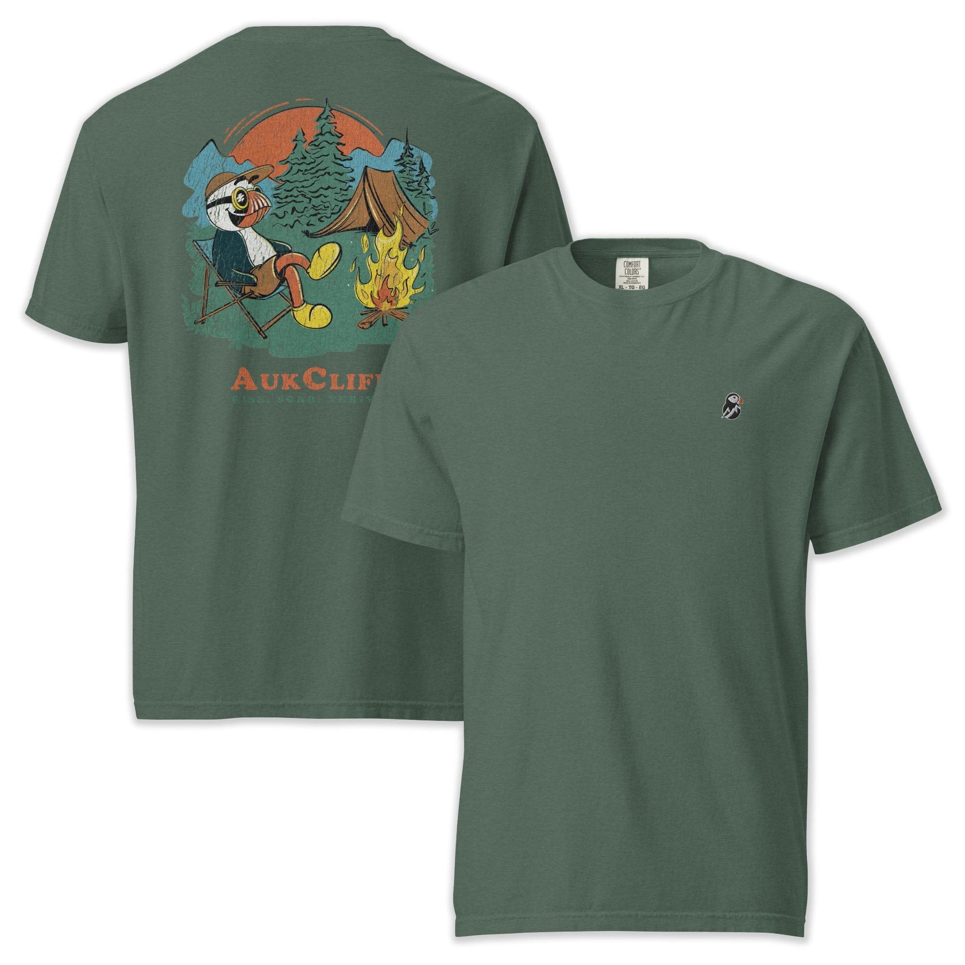 AukCliff Rear Print Comfort Colors T-shirt Blue Spruce / S Retro Camper Puffin Comfort Colors Back Print T-Shirt