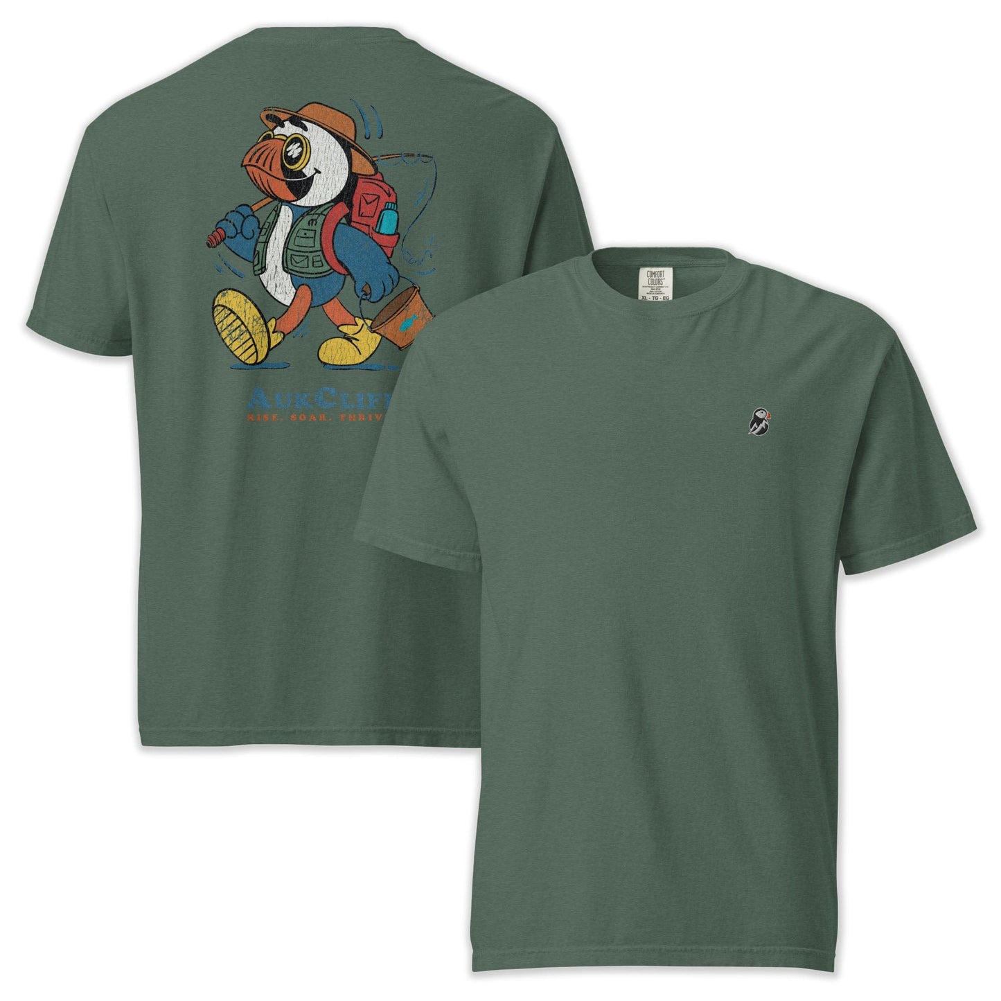 AukCliff Rear Print Comfort Colors T-shirt Blue Spruce / S Retro Fishing Puffin Comfort Colors Back Print T-Shirt