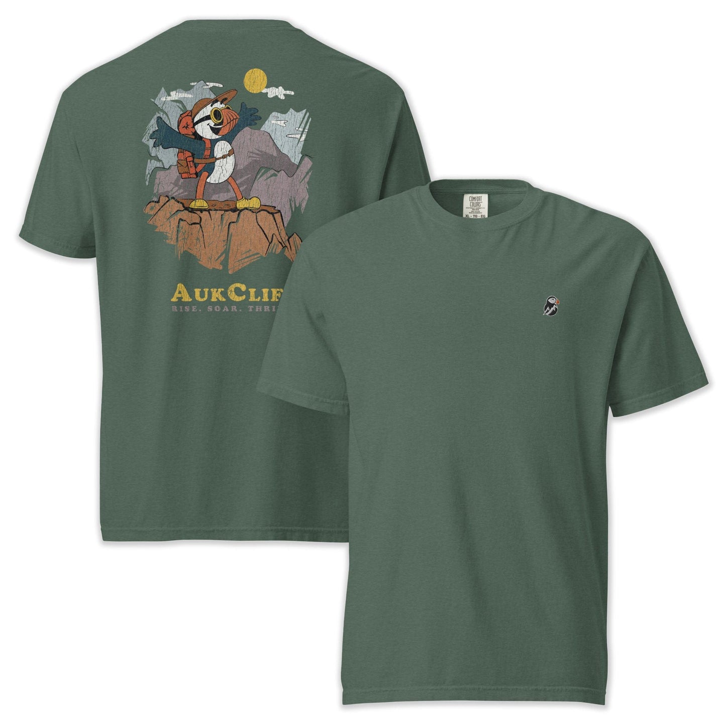 AukCliff Rear Print Comfort Colors T-shirt Blue Spruce / S Retro Mountaineering Puffin Comfort Colors Back Print T-Shirt