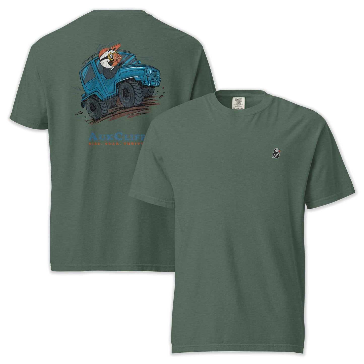 AukCliff Rear Print Comfort Colors T-shirt Blue Spruce / S Retro Overlander Puffin Comfort Colors Back Print T-Shirt
