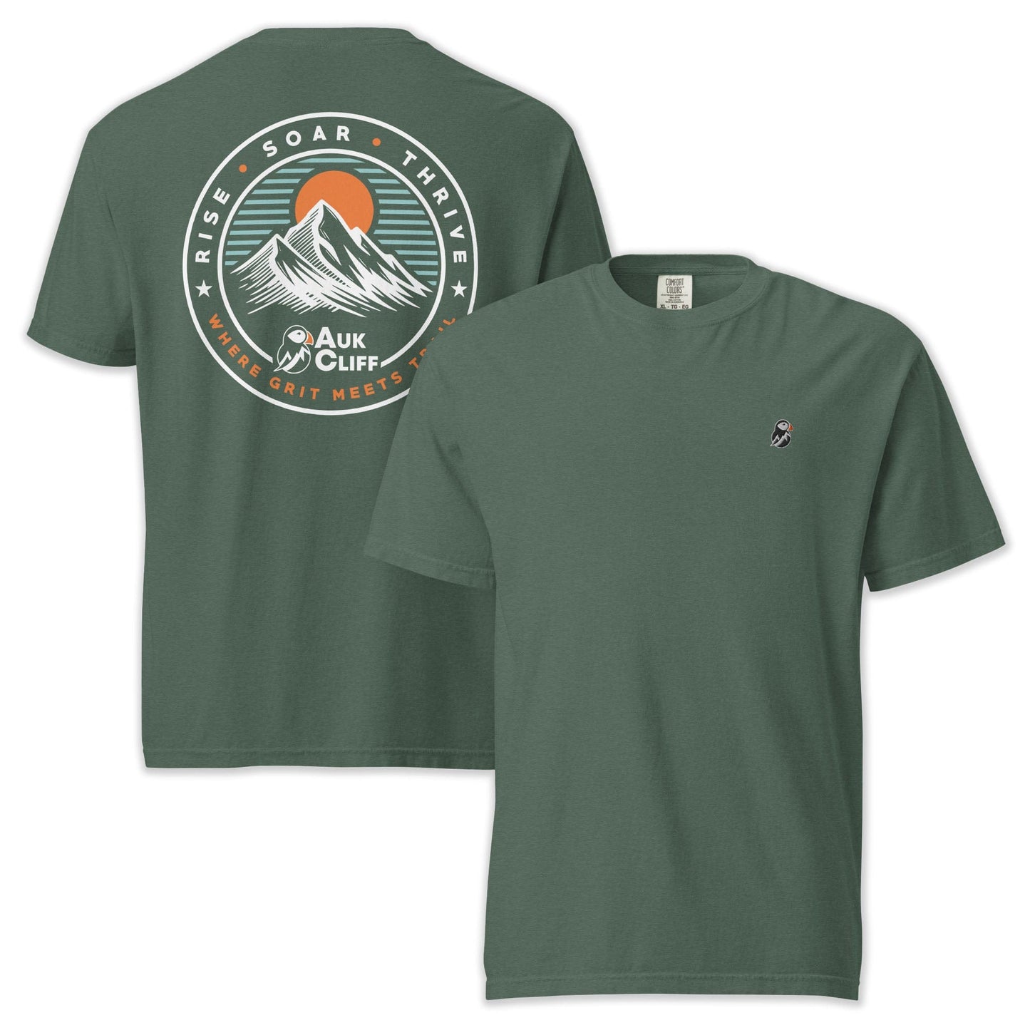 AukCliff Rear Print Comfort Colors T-shirt Blue Spruce / S Trail Emblem Mountain Comfort Colors Back Print T-Shirt