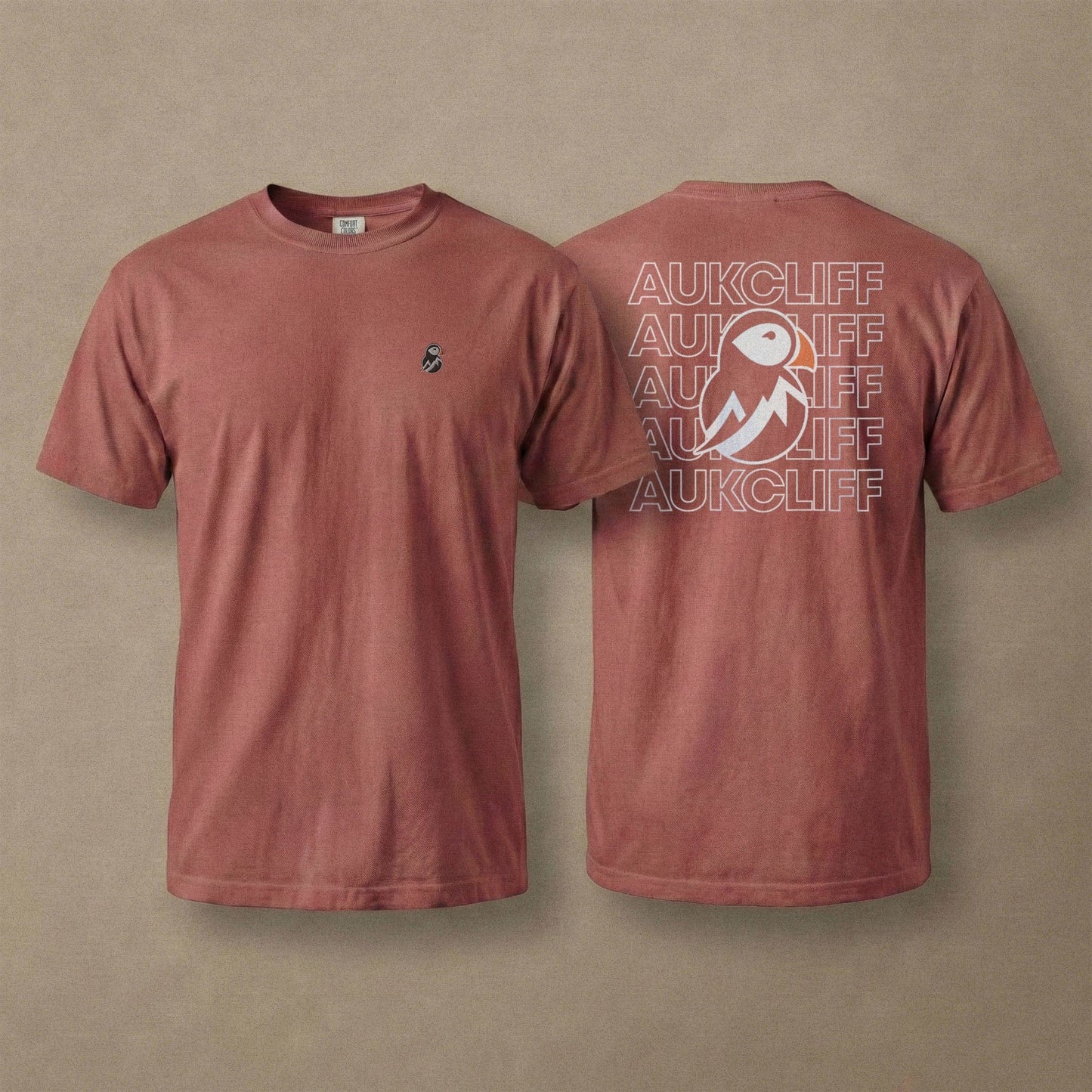 AukCliff Rear Print Comfort Colors T-shirt Brick / S AukCliff® Puffin Logo Comfort Colors T-Shirt