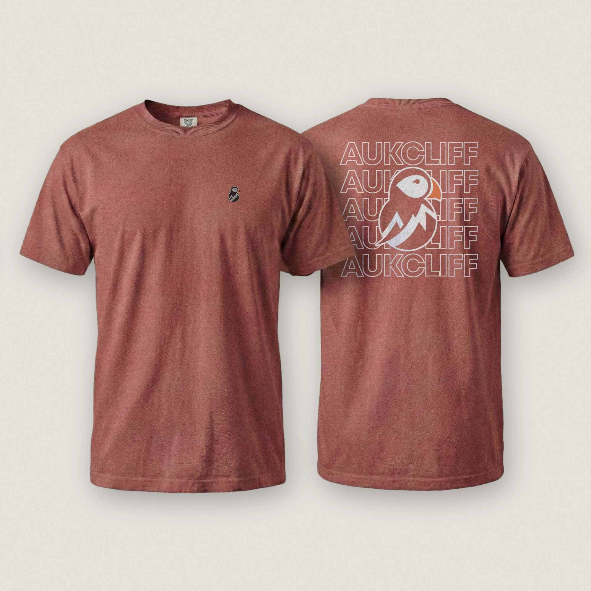 AukCliff Rear Print Comfort Colors T-shirt Brick / S AukCliff® Puffin Logo Comfort Colors T-Shirt