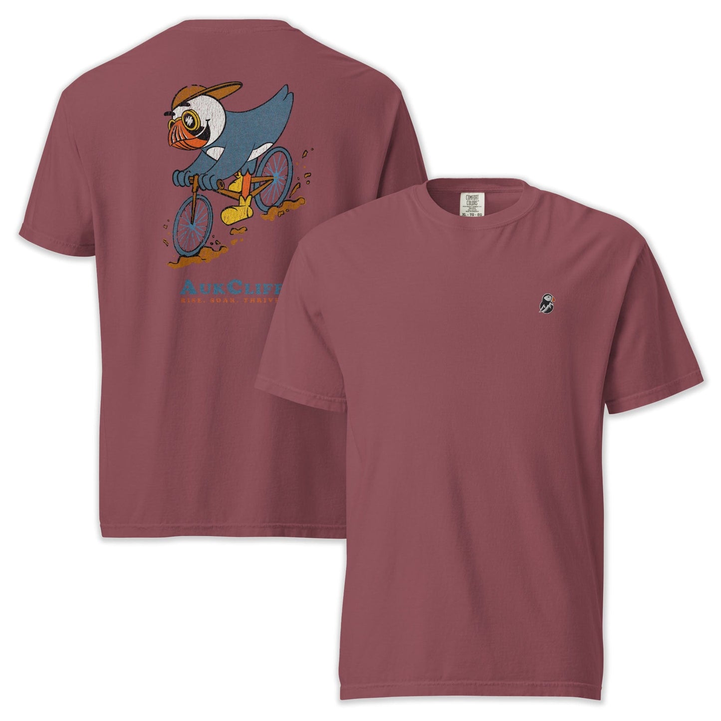 AukCliff Rear Print Comfort Colors T-shirt Brick / S Mountain Biker Puffin Comfort Colors Back Print T-Shirt