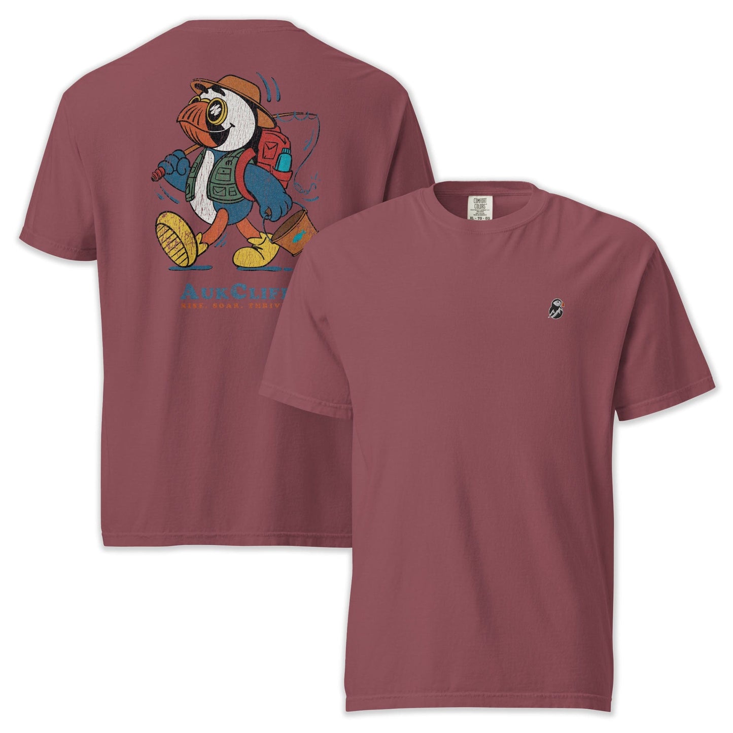 AukCliff Rear Print Comfort Colors T-shirt Brick / S Retro Fishing Puffin Comfort Colors Back Print T-Shirt
