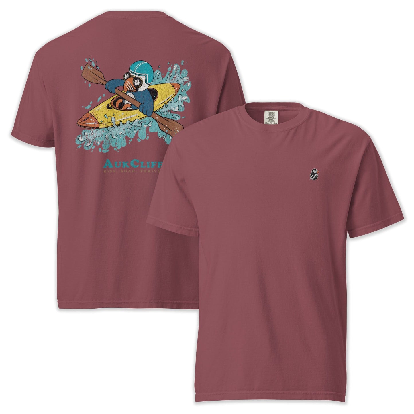 AukCliff Rear Print Comfort Colors T-shirt Brick / S Retro Kayaker Puffin Comfort Colors Back Print T-Shirt