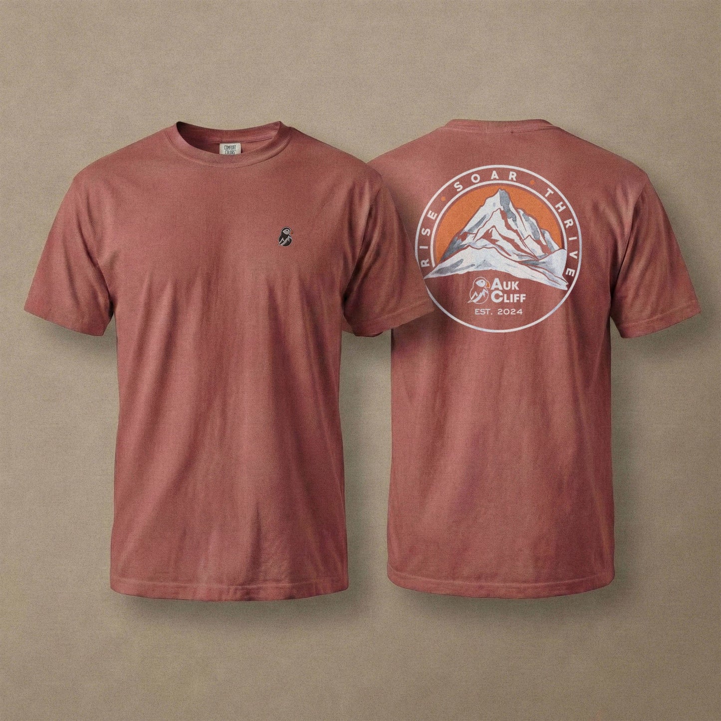 AukCliff Rear Print Comfort Colors T-shirt Brick / S Retro Mountain Logo Comfort Colors Back Print T-Shirt