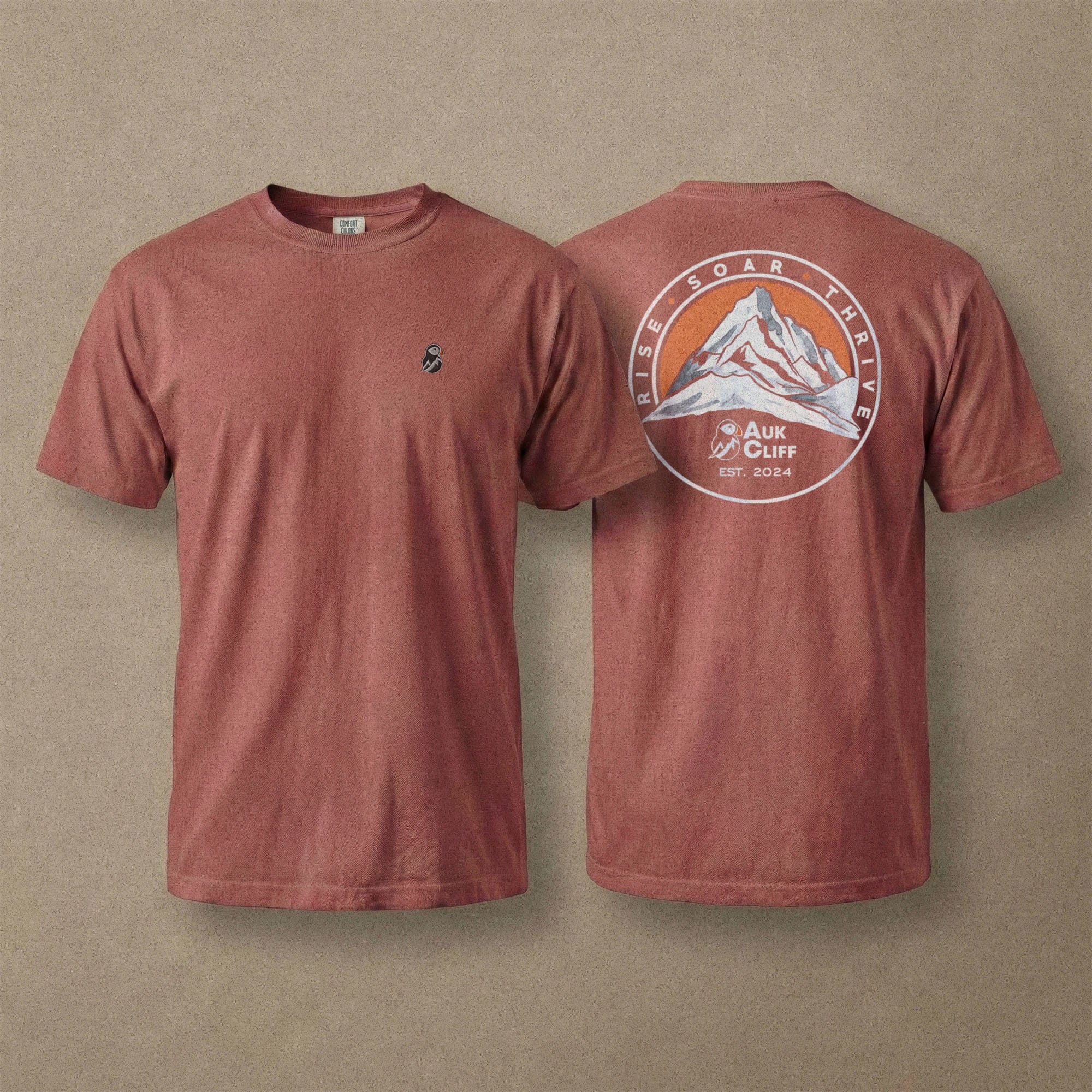 AukCliff Rear Print Comfort Colors T-shirt Brick / S Retro Mountain Logo Comfort Colors Back Print T-Shirt