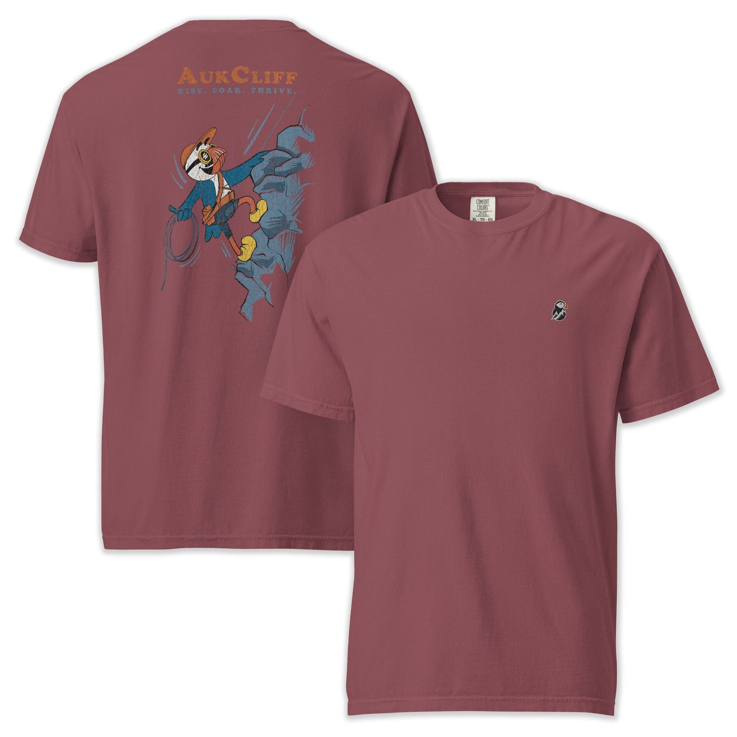 AukCliff Rear Print Comfort Colors T-shirt Brick / S Retro Puffin Climber Comfort Colors Back Print T-Shirt