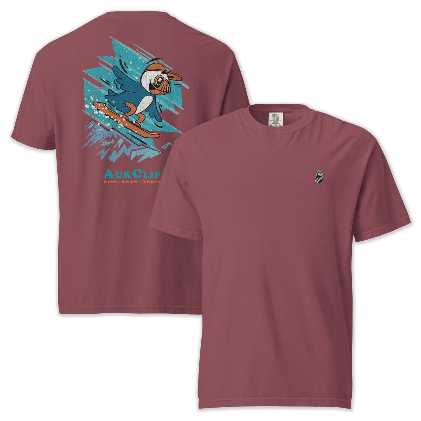 AukCliff Rear Print Comfort Colors T-shirt Brick / S Retro Snowboarder Puffin Comfort Colors Back Print T-Shirt
