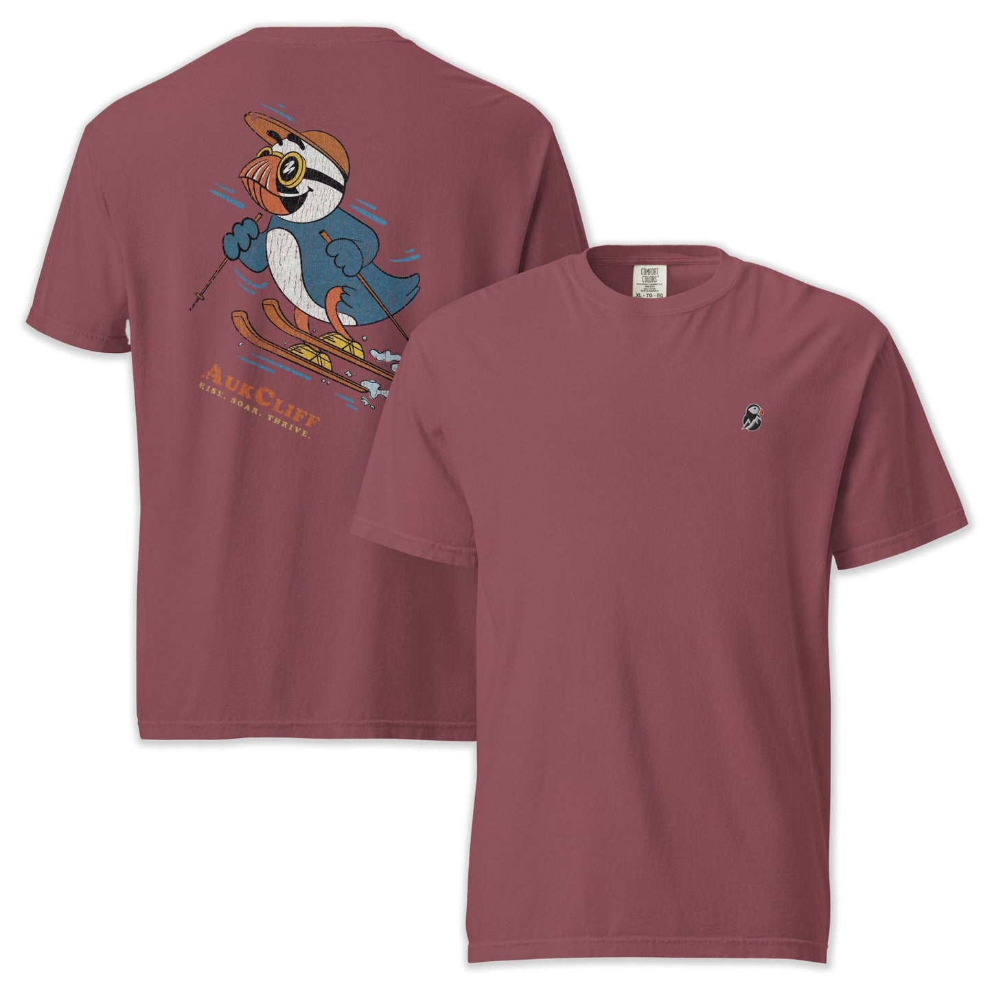 AukCliff Rear Print Comfort Colors T-shirt Brick / S Retro Snowboarder Puffin Comfort Colors Back Print T-Shirt