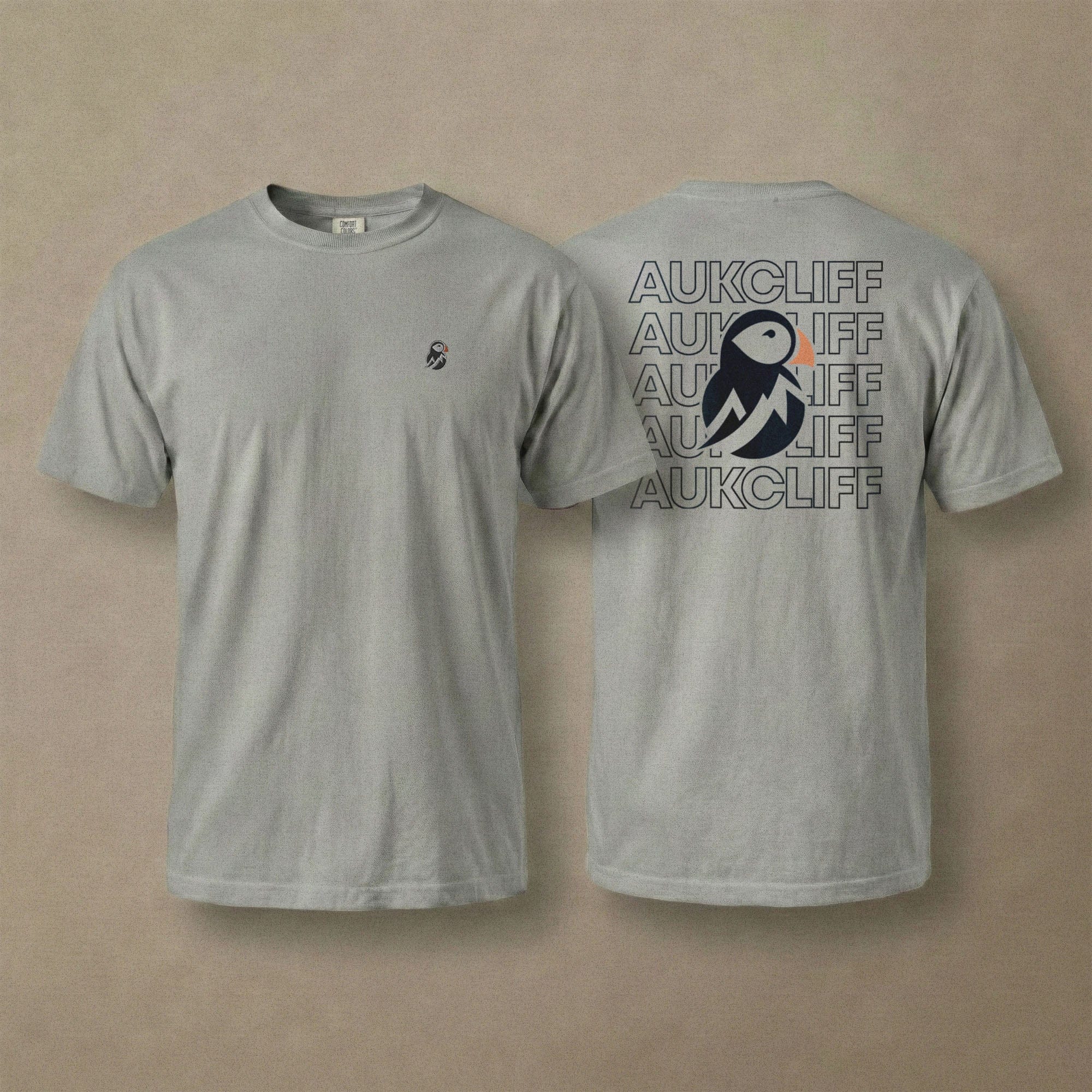 AukCliff Rear Print Comfort Colors T-shirt Grey / S AukCliff® Puffin Logo Comfort Colors T-Shirt