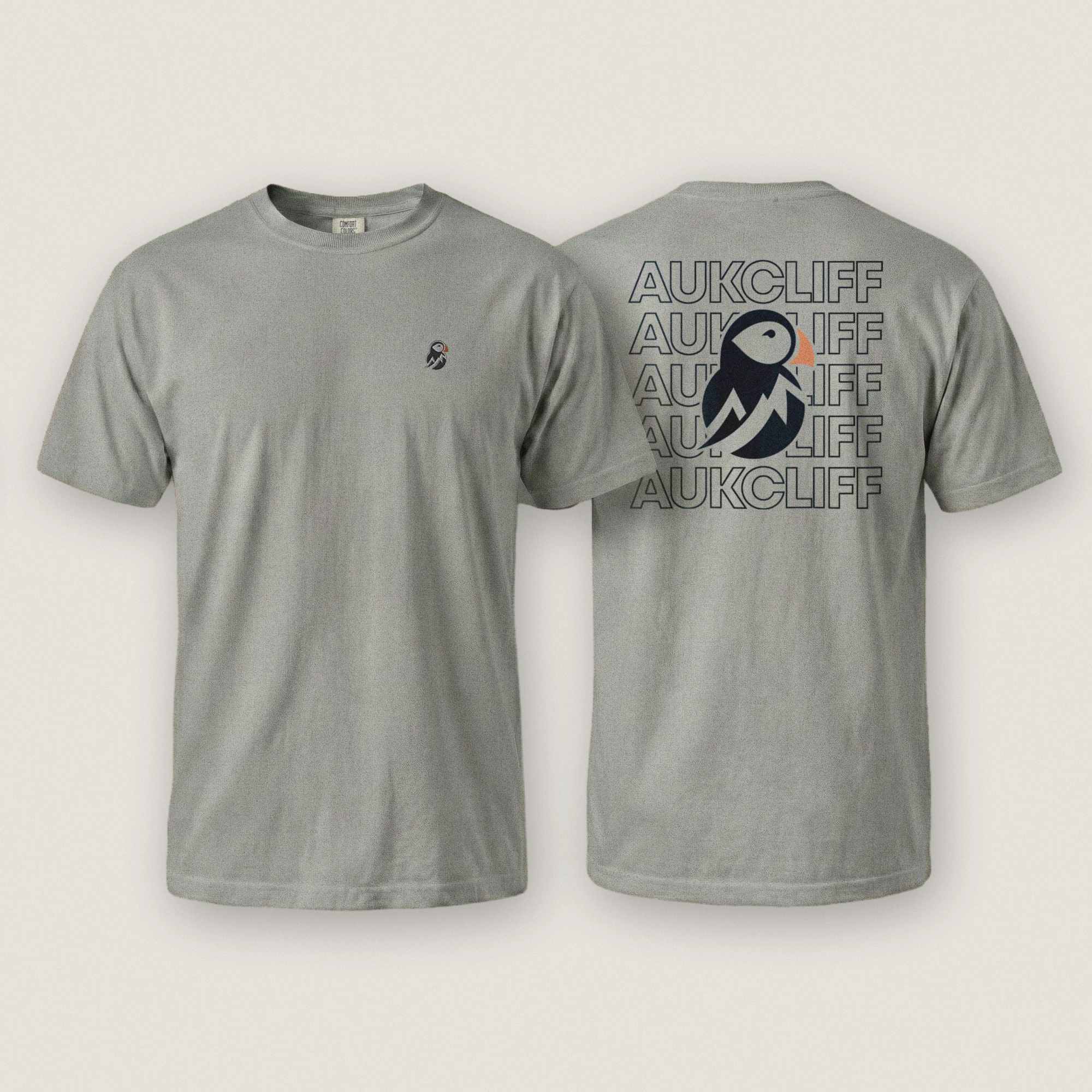 AukCliff Rear Print Comfort Colors T-shirt Grey / S AukCliff® Puffin Logo Comfort Colors T-Shirt