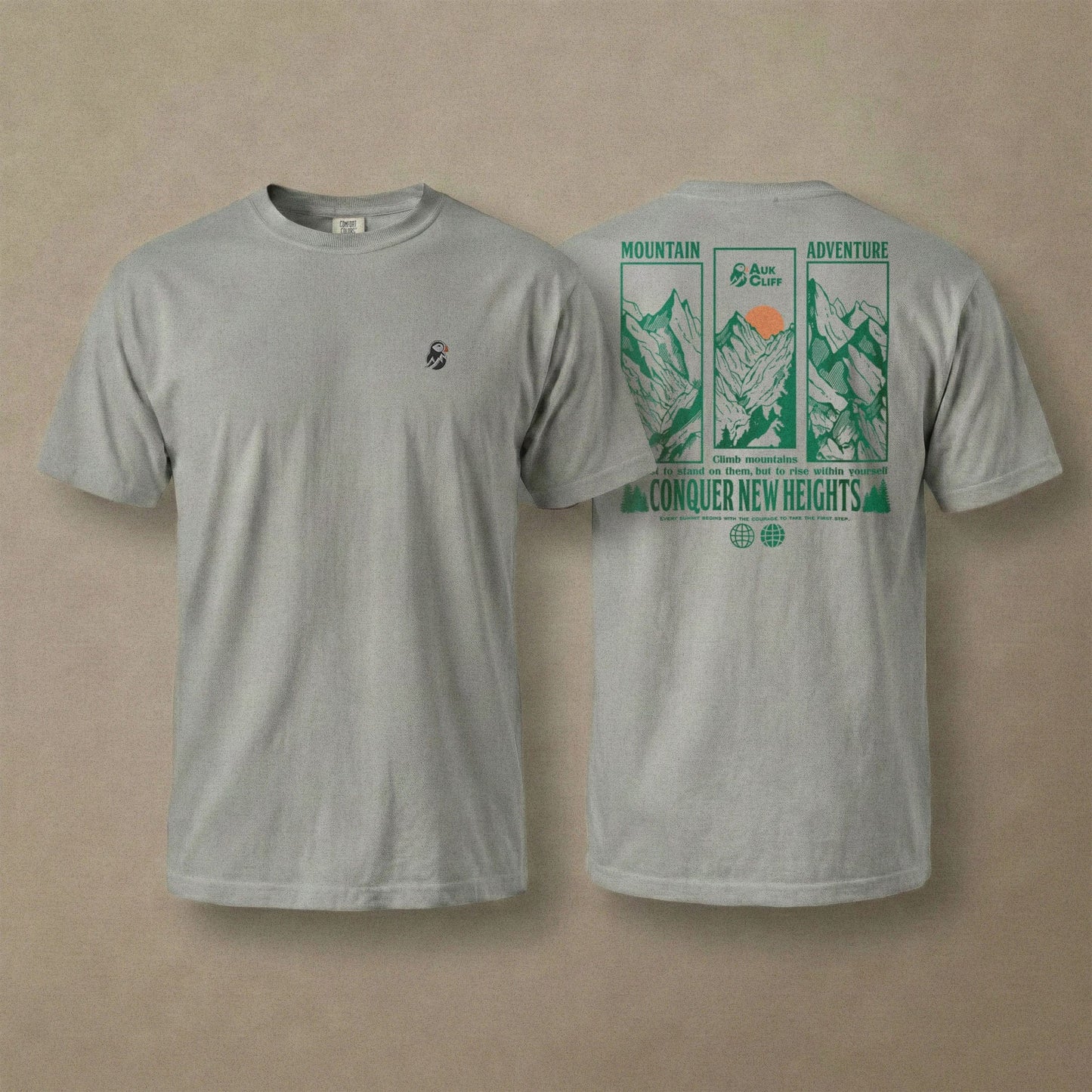 AukCliff Rear Print Comfort Colors T-shirt Grey / S Conquer New Heights Mountain Comfort Colors T-Shirt