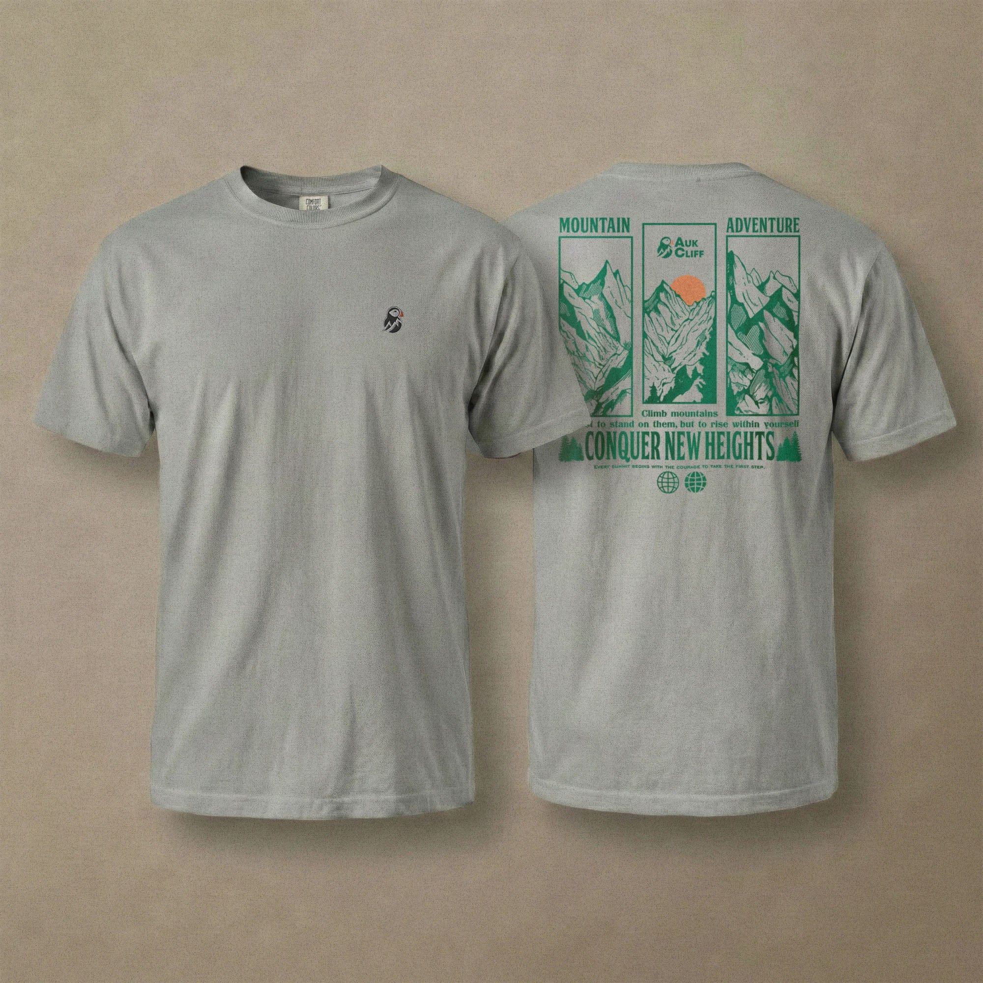 AukCliff Rear Print Comfort Colors T-shirt Grey / S Conquer New Heights Mountain Comfort Colors T-Shirt