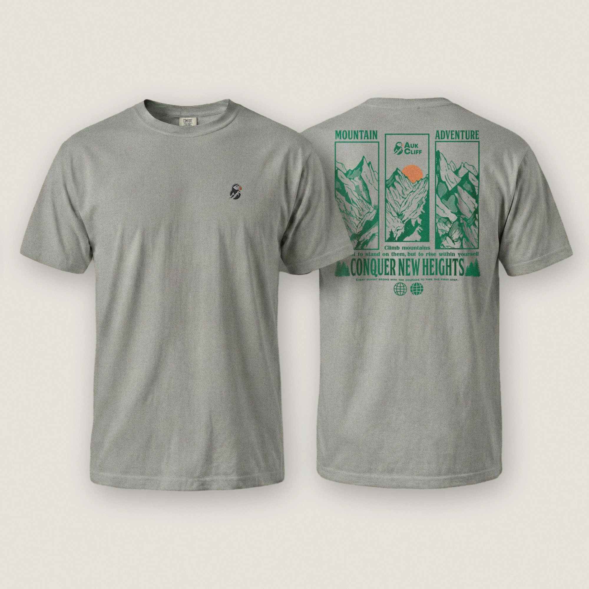AukCliff Rear Print Comfort Colors T-shirt Grey / S Conquer New Heights Mountain Comfort Colors T-Shirt