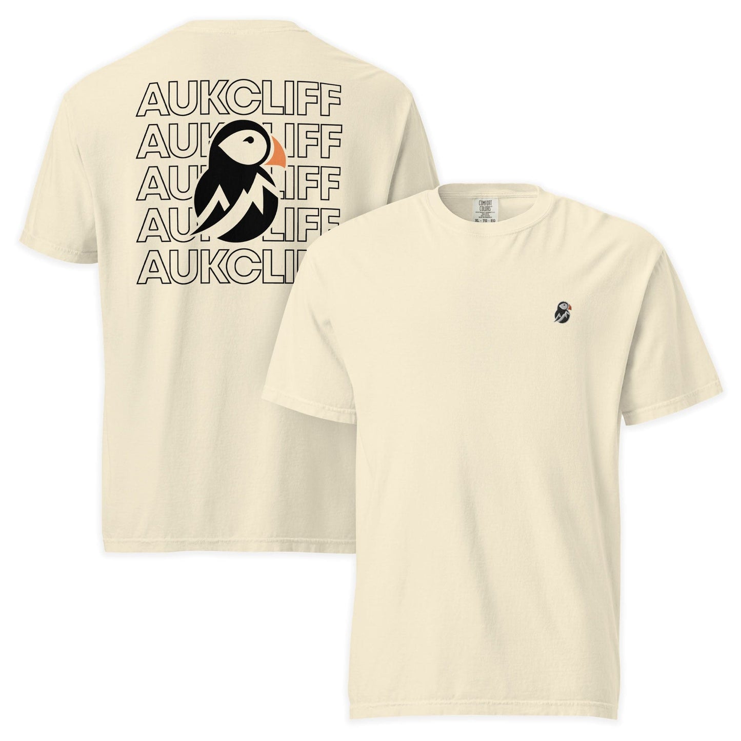 AukCliff Rear Print Comfort Colors T-shirt Ivory / S AukCliff Puffin Logo Comfort Colors T-Shirt