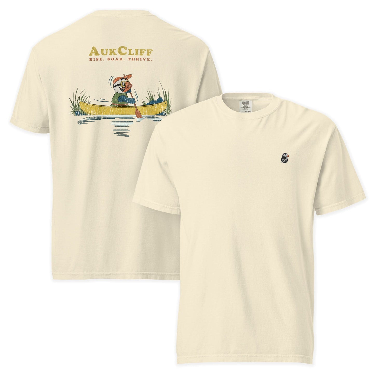 AukCliff Rear Print Comfort Colors T-shirt Ivory / S Retro Canoeing Puffin Comfort Colors Back Print T-Shirt
