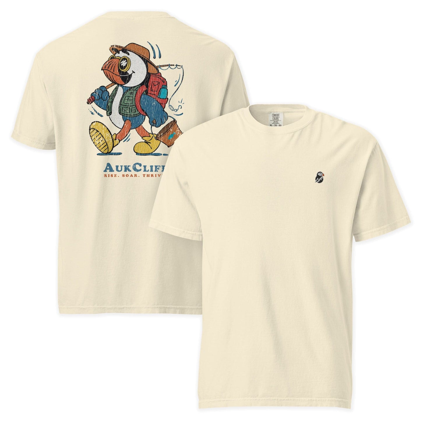 AukCliff Rear Print Comfort Colors T-shirt Ivory / S Retro Fishing Puffin Comfort Colors Back Print T-Shirt