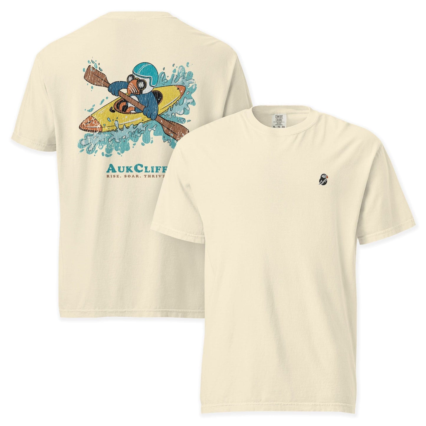 AukCliff Rear Print Comfort Colors T-shirt Ivory / S Retro Kayaker Puffin Comfort Colors Back Print T-Shirt