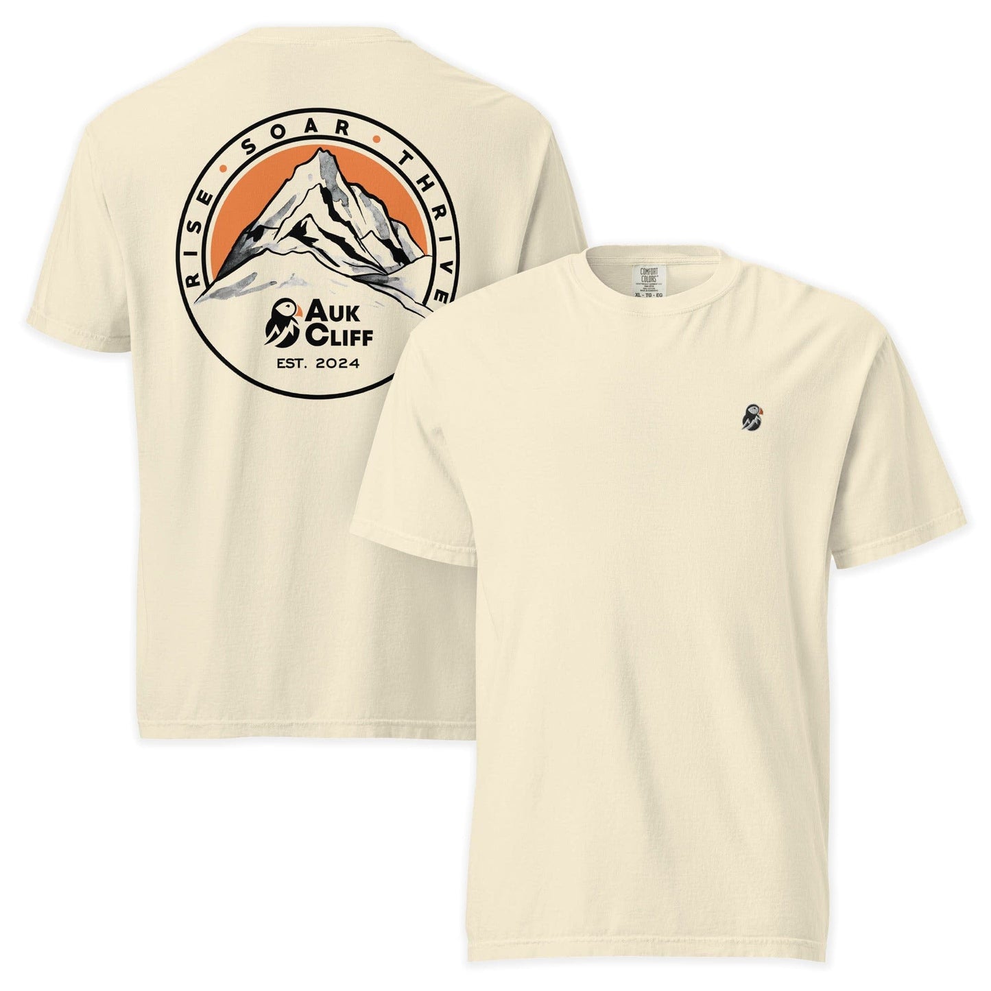 AukCliff Rear Print Comfort Colors T-shirt Ivory / S Retro Mountain Logo Comfort Colors Back Print T-Shirt