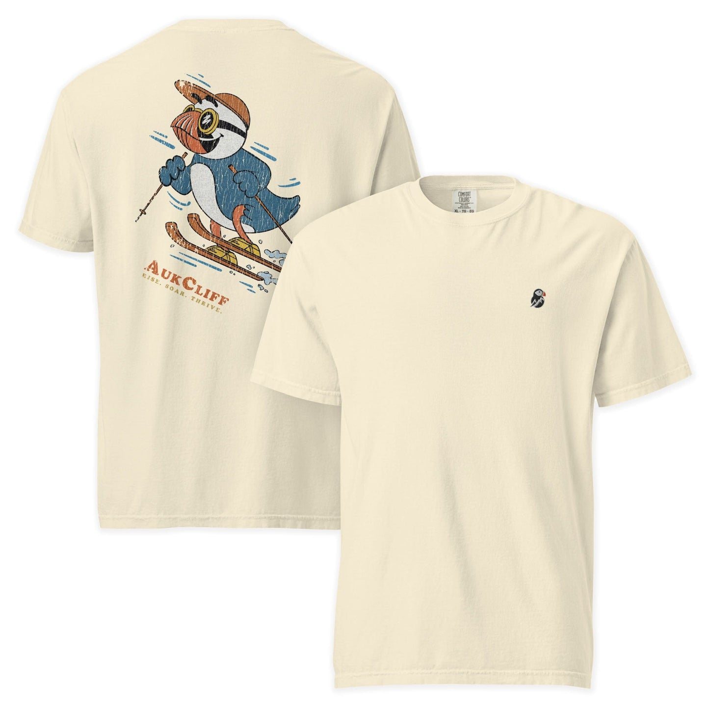 AukCliff Rear Print Comfort Colors T-shirt Ivory / S Retro Snowboarder Puffin Comfort Colors Back Print T-Shirt