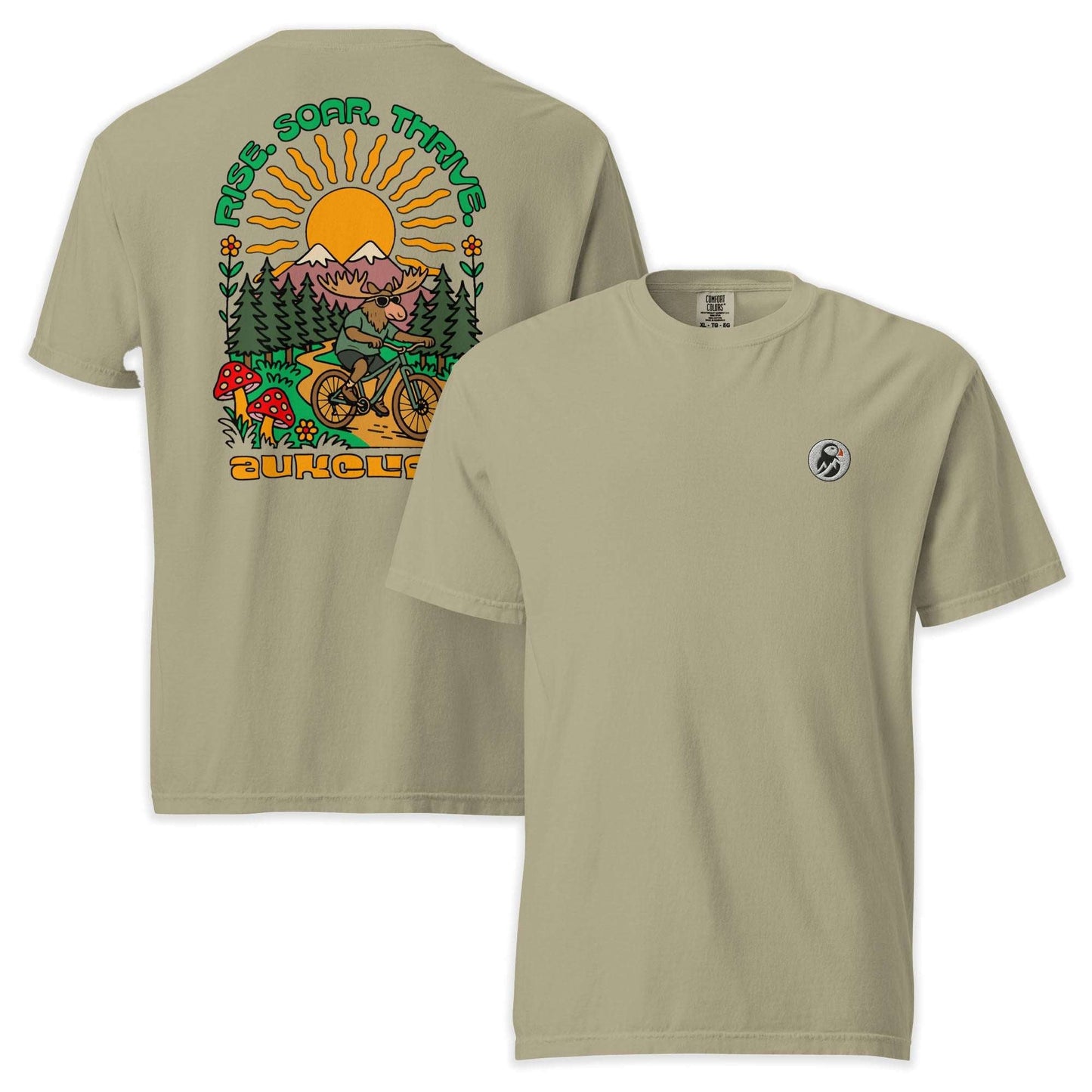 AukCliff Rear Print Comfort Colors T-shirt Khaki / S Retro Bike Moose Comfort Colors Tee