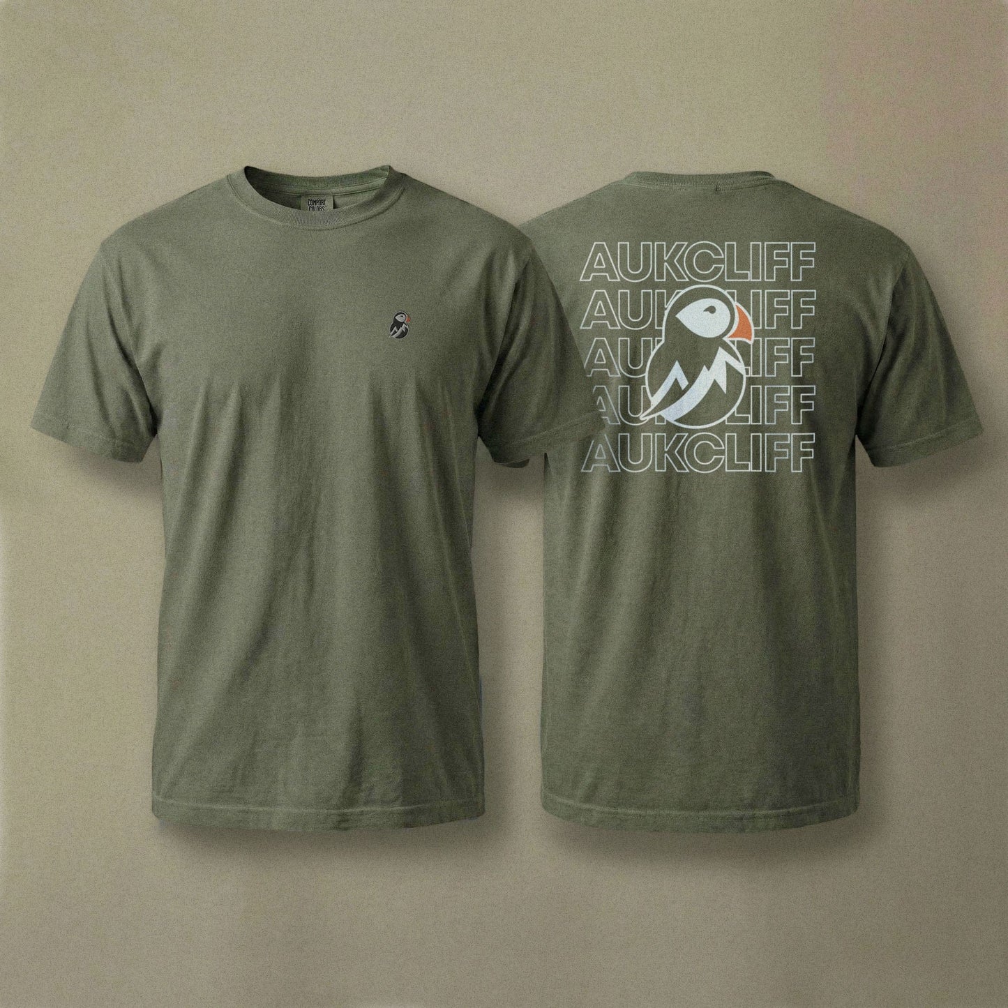 AukCliff Rear Print Comfort Colors T-shirt Moss / S AukCliff® Puffin Logo Comfort Colors T-Shirt