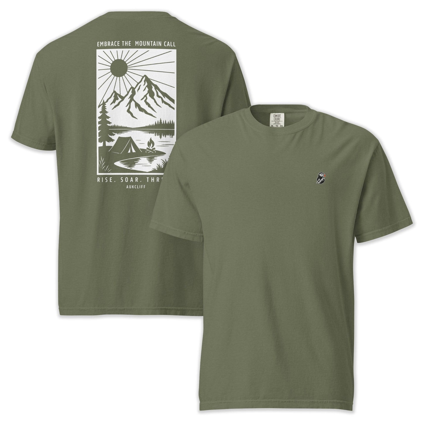AukCliff Rear Print Comfort Colors T-shirt Moss / S Embrace The Mountain Call Comfort Colors Tee