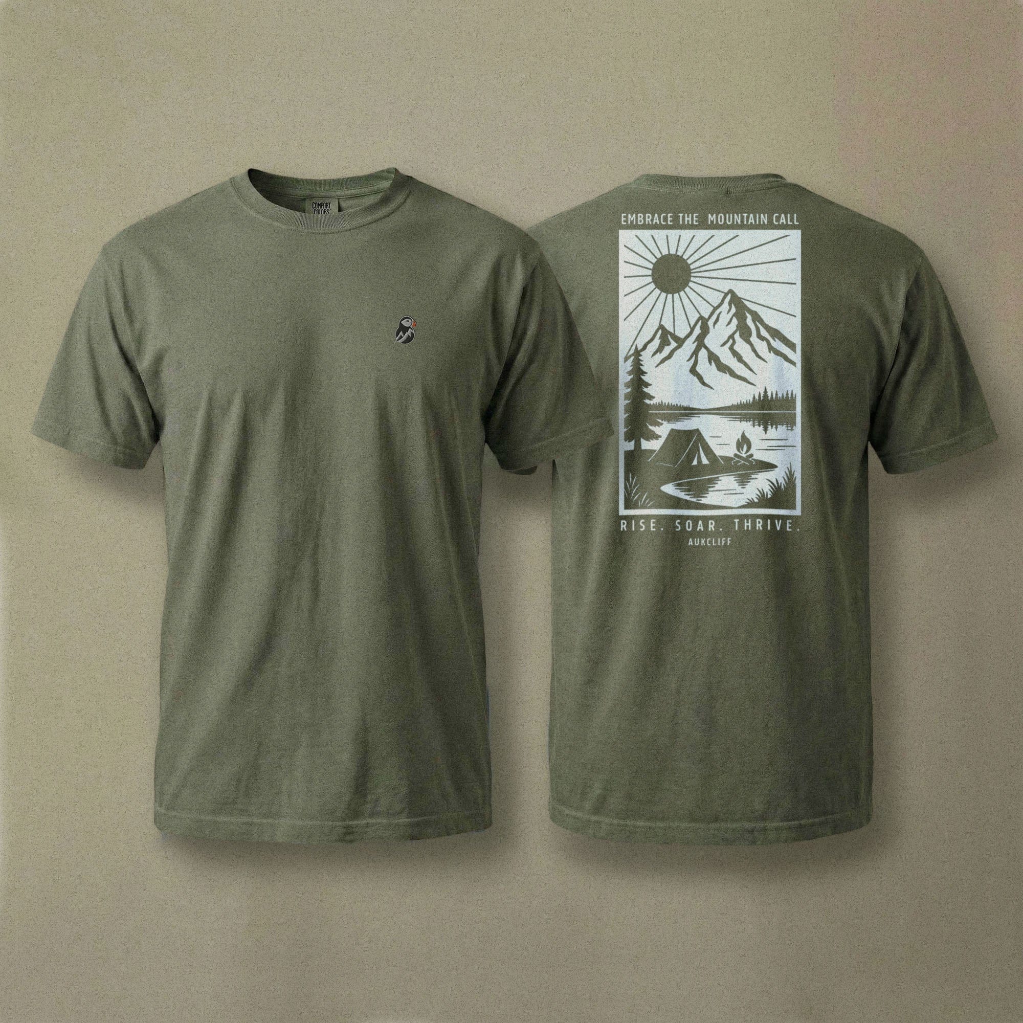 AukCliff Rear Print Comfort Colors T-shirt Moss / S Embrace The Mountain Call Comfort Colors Tee