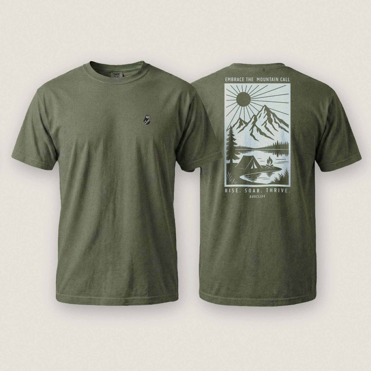 AukCliff Rear Print Comfort Colors T-shirt Moss / S Embrace The Mountain Call Comfort Colors Tee