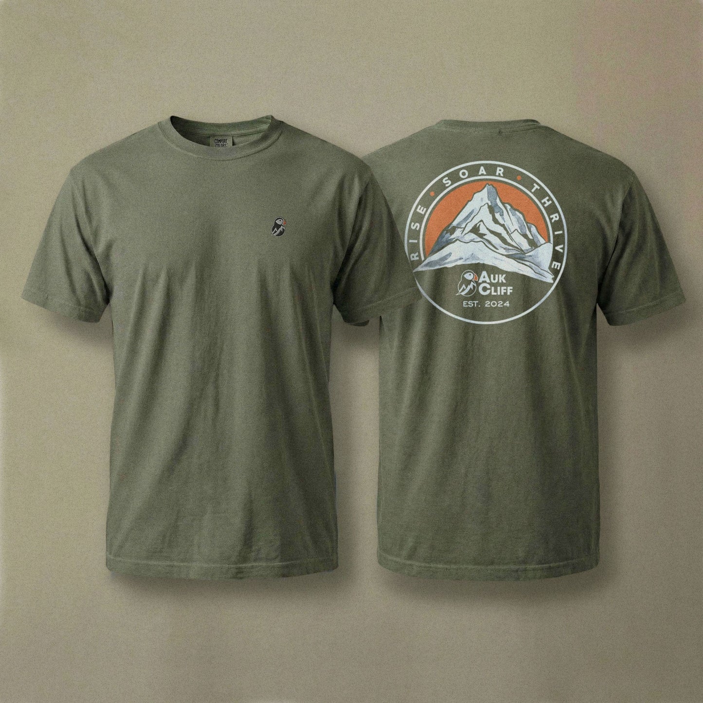 AukCliff Rear Print Comfort Colors T-shirt Moss / S Retro Mountain Logo Comfort Colors Back Print T-Shirt