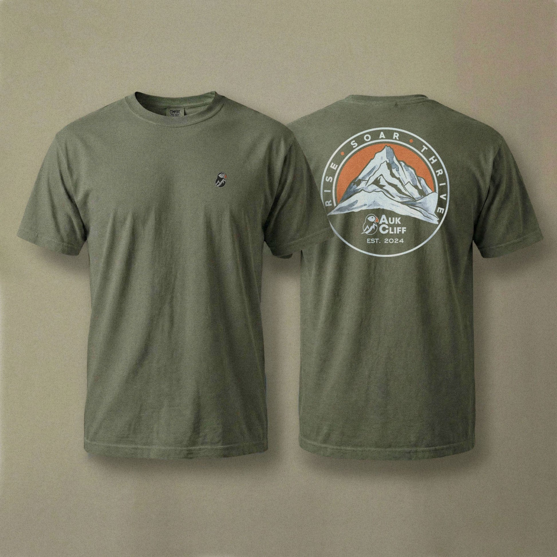 AukCliff Rear Print Comfort Colors T-shirt Moss / S Retro Mountain Logo Comfort Colors Back Print T-Shirt