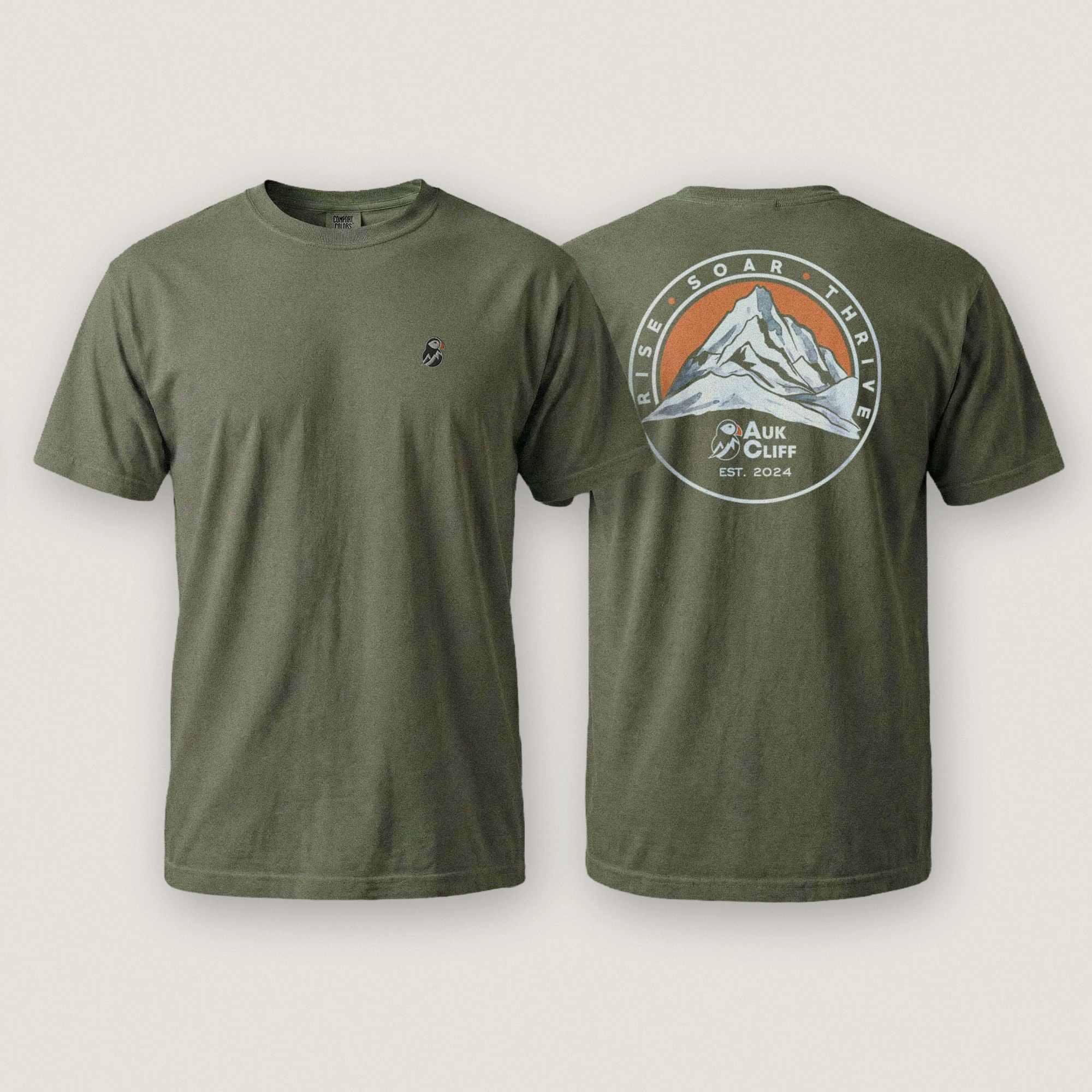 AukCliff Rear Print Comfort Colors T-shirt Moss / S Retro Mountain Logo Comfort Colors Back Print T-Shirt