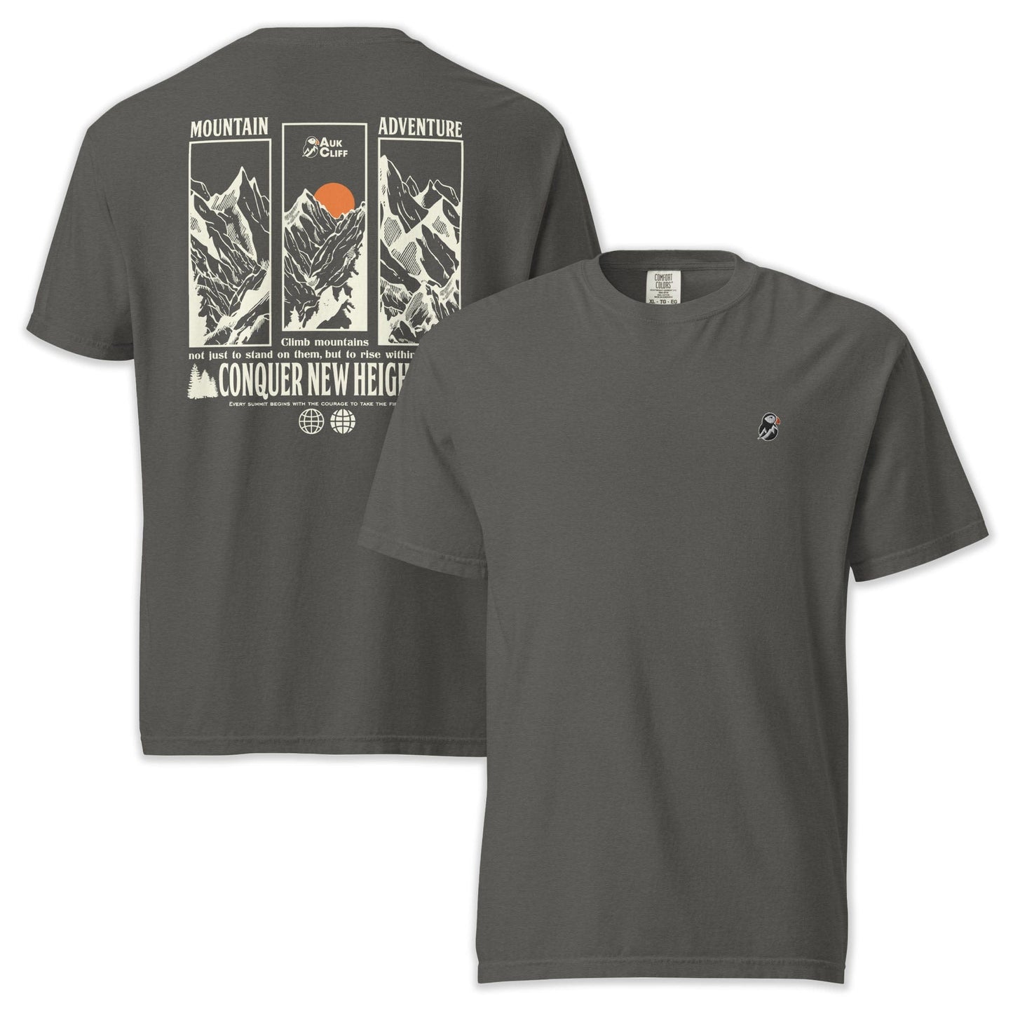 AukCliff Rear Print Comfort Colors T-shirt Pepper / S Conquer New Heights Mountain Comfort Colors T-Shirt