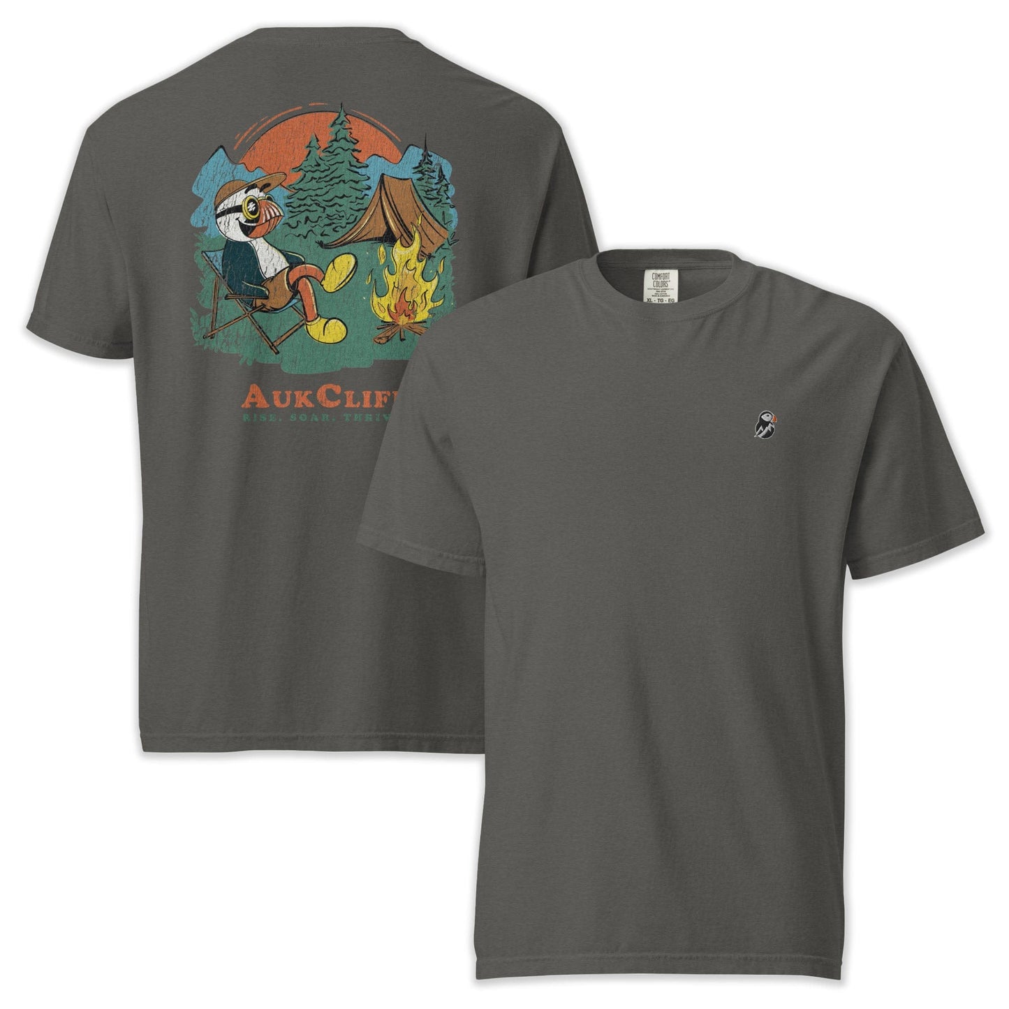 AukCliff Rear Print Comfort Colors T-shirt Pepper / S Retro Camper Puffin Comfort Colors Back Print T-Shirt