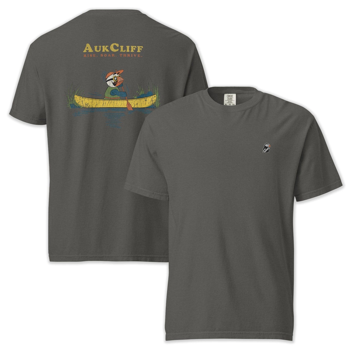 AukCliff Rear Print Comfort Colors T-shirt Pepper / S Retro Canoeing Puffin Comfort Colors Back Print T-Shirt