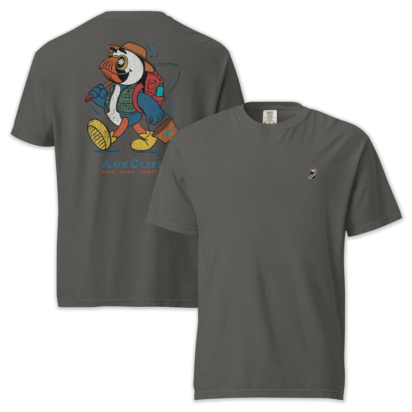 AukCliff Rear Print Comfort Colors T-shirt Pepper / S Retro Fishing Puffin Comfort Colors Back Print T-Shirt