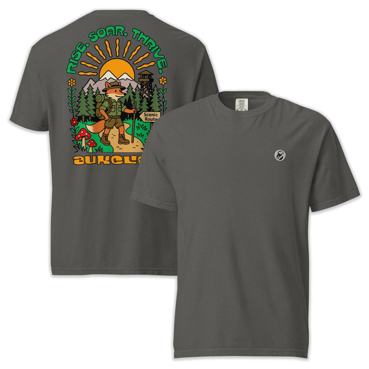 AukCliff Rear Print Comfort Colors T-shirt Pepper / S Retro Hiking Fox Comfort Colors T-shirt