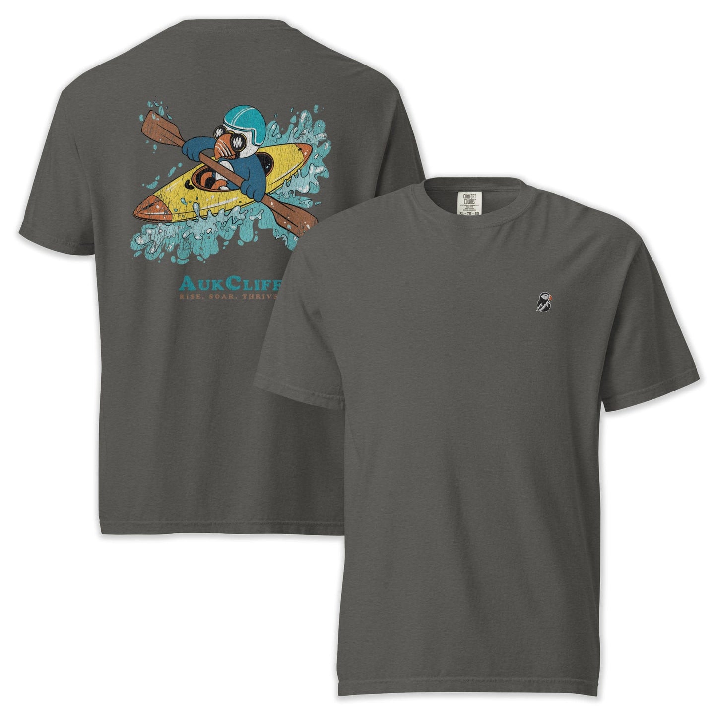 AukCliff Rear Print Comfort Colors T-shirt Pepper / S Retro Kayaker Puffin Comfort Colors Back Print T-Shirt