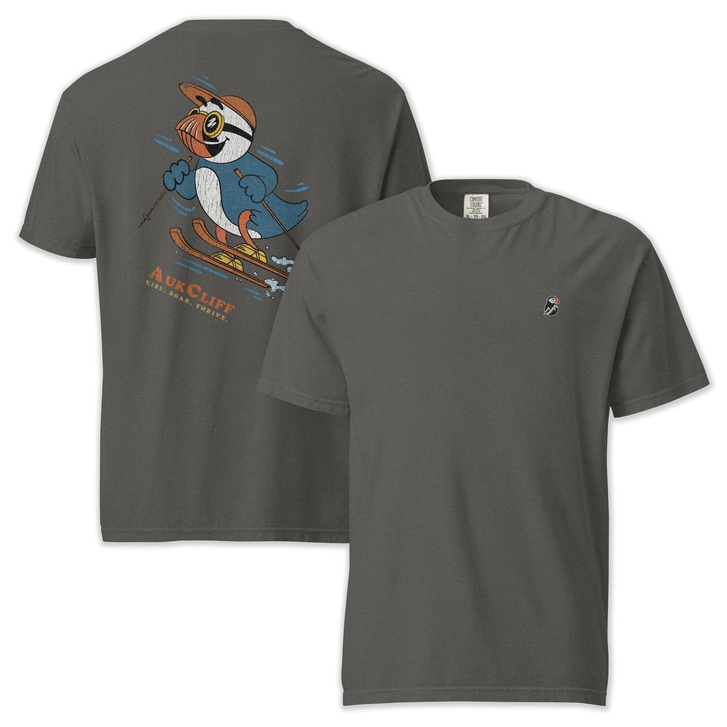 AukCliff Rear Print Comfort Colors T-shirt Pepper / S Retro Snowboarder Puffin Comfort Colors Back Print T-Shirt