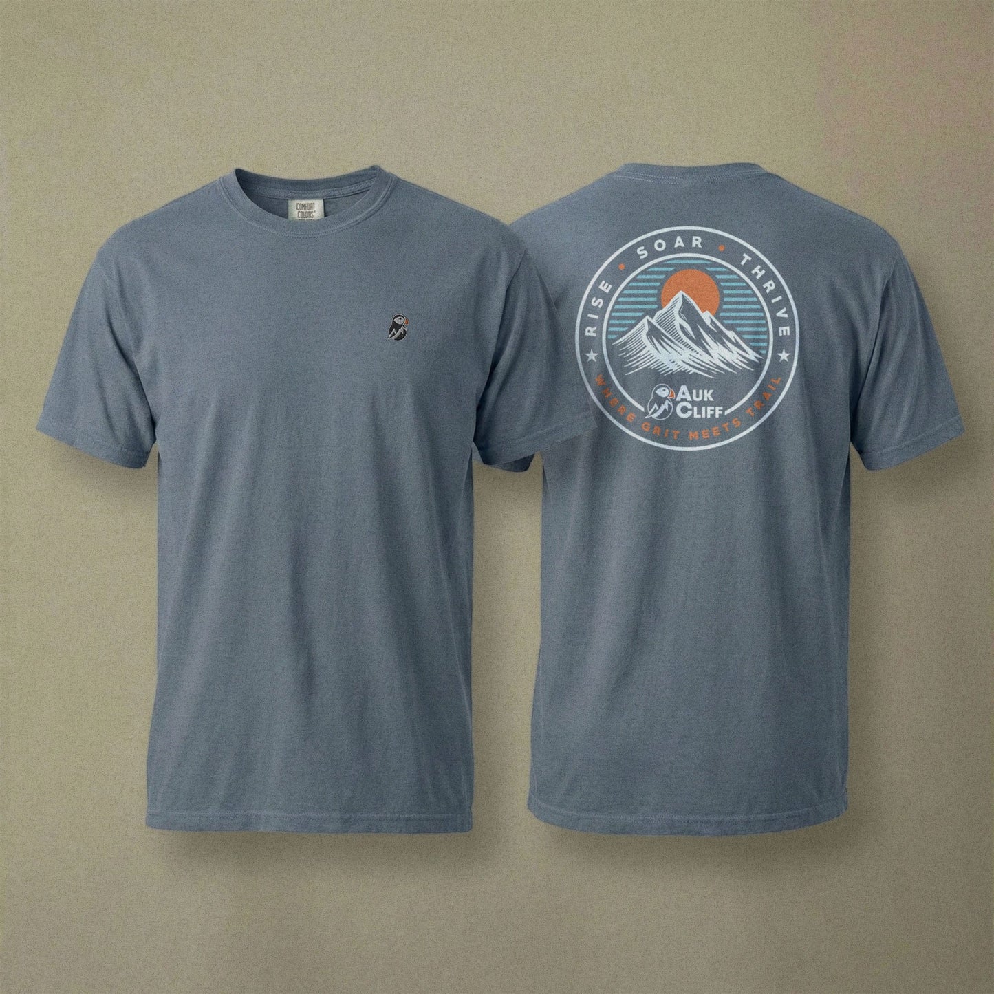 AukCliff Rear Print Comfort Colors T-shirt Trail Emblem Mountain Comfort Colors Back Print T-Shirt