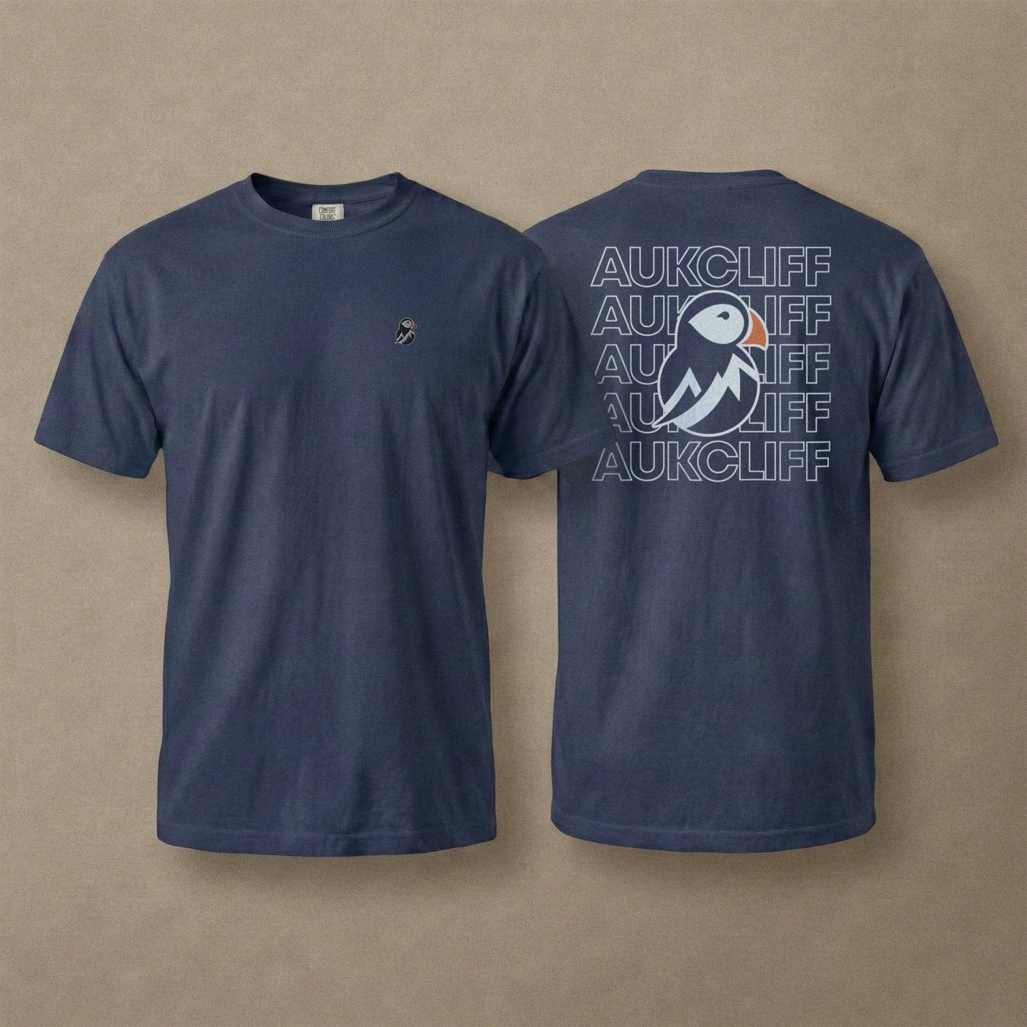 AukCliff Rear Print Comfort Colors T-shirt True Navy / S AukCliff® Puffin Logo Comfort Colors T-Shirt