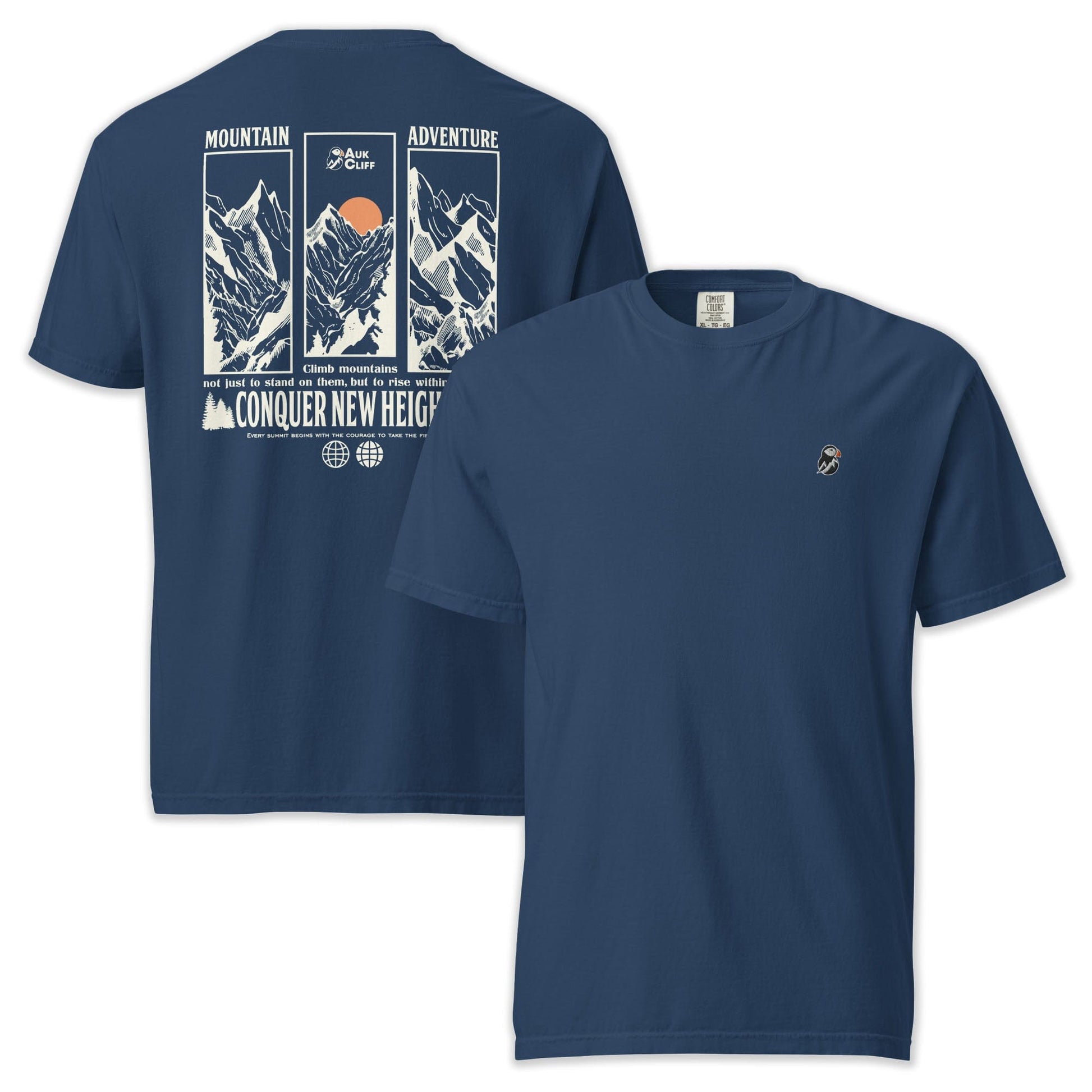 AukCliff Rear Print Comfort Colors T-shirt True Navy / S Conquer New Heights Mountain Comfort Colors T-Shirt