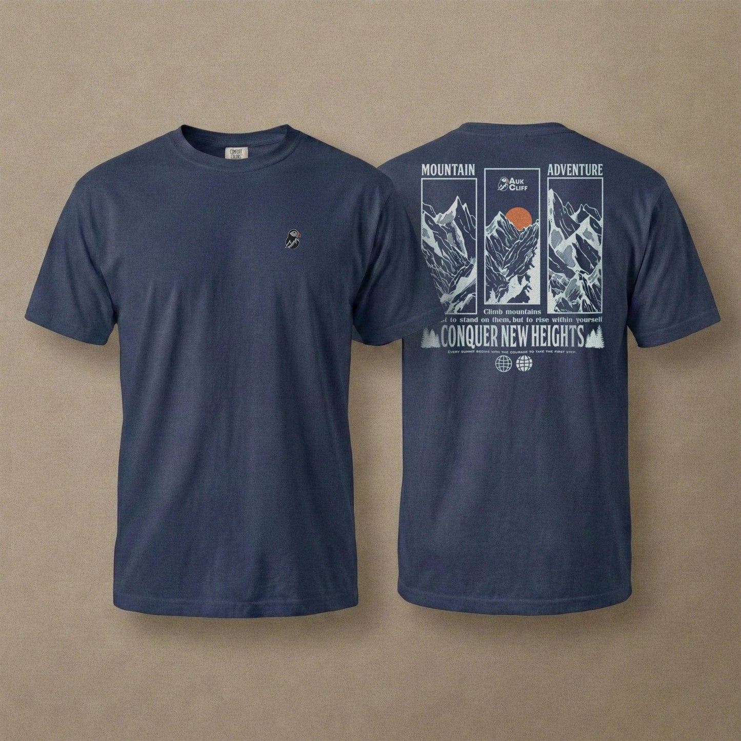 AukCliff Rear Print Comfort Colors T-shirt True Navy / S Conquer New Heights Mountain Comfort Colors T-Shirt